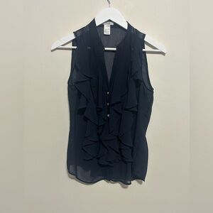 Cache Navy Ruffle Blouse